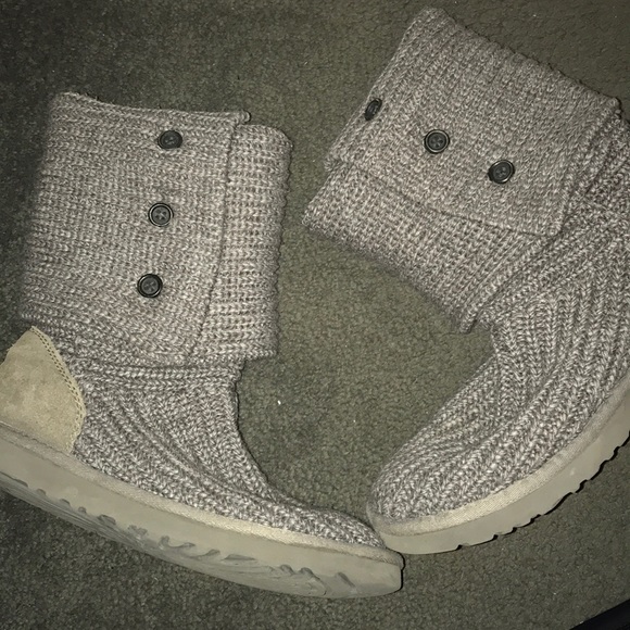 UGG Australia Grey Wool Classic Cardy Knit Boots - Picture 4 of 4